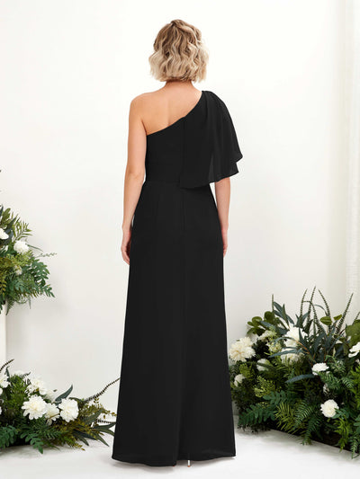 Carlyna A-Linien-Kleid One-Shoulder Bodenlang Brautjungfernkleider Schwarz #farbe_schwarz