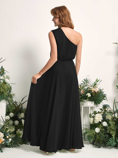 Carlyna A-Linien-Kleid One-Shoulder Bodenlang Brautjungfernkleider Schwarz #farbe_schwarz