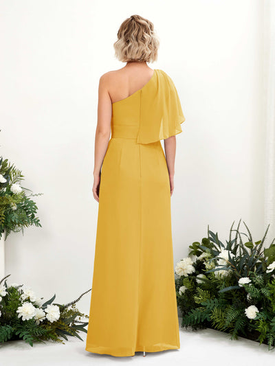 Carlyna A-Linien-Kleid One-Shoulder Bodenlang Brautjungfernkleider Senfgelb #farbe_senfgelb
