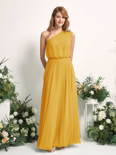 Carlyna A-Linien-Kleid One-Shoulder Bodenlang Brautjungfernkleider Senfgelb #farbe_senfgelb
