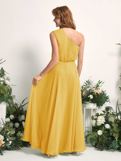 Carlyna A-Linien-Kleid One-Shoulder Bodenlang Brautjungfernkleider Senfgelb #farbe_senfgelb
