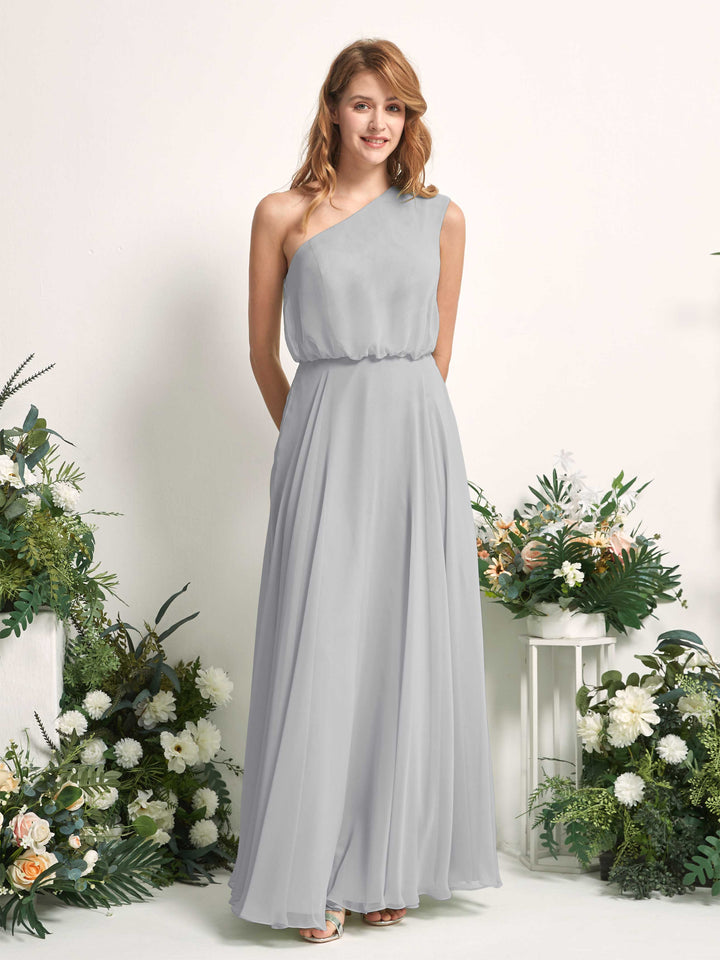 Carlyna A-Linien-Kleid One-Shoulder Bodenlang Brautjungfernkleider Silber 