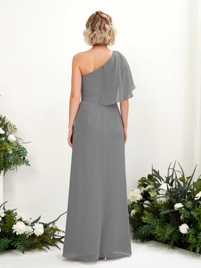 Carlyna A-Linien-Kleid One-Shoulder Bodenlang Brautjungfernkleider Stahlgrau #farbe_stahlgrau