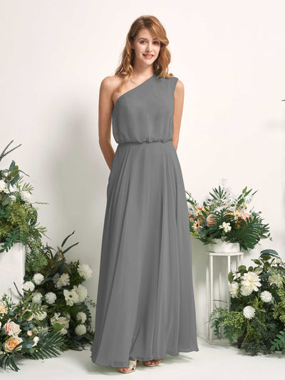 Carlyna A-Linien-Kleid One-Shoulder Bodenlang Brautjungfernkleider Stahlgrau #farbe_stahlgrau