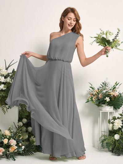 Carlyna A-Linien-Kleid One-Shoulder Bodenlang Brautjungfernkleider Stahlgrau #farbe_stahlgrau