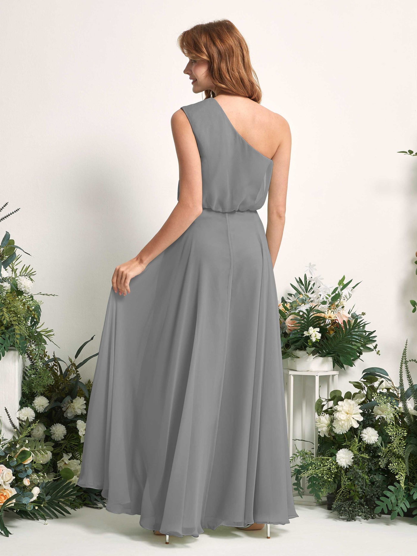 Carlyna A-Linien-Kleid One-Shoulder Bodenlang Brautjungfernkleider Stahlgrau #farbe_stahlgrau