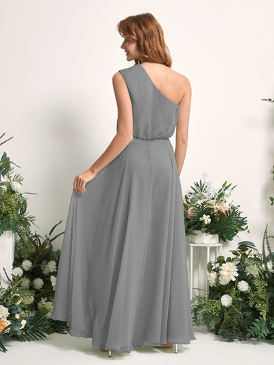 Carlyna A-Linien-Kleid One-Shoulder Bodenlang Brautjungfernkleider Stahlgrau #farbe_stahlgrau