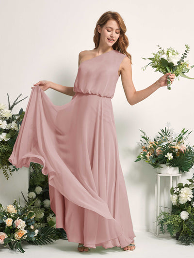 Carlyna A-Linien-Kleid One-Shoulder Bodenlang Brautjungfernkleider Staubige Rose #farbe_staubige-rose