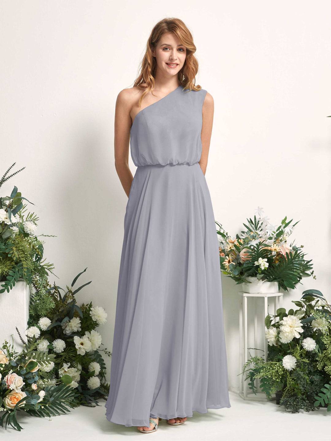 Carlyna A-Linien-Kleid One-Shoulder Bodenlang Brautjungfernkleider Staubiger Lavendel 