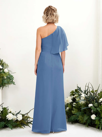 Carlyna A-Linien-Kleid One-Shoulder Bodenlang Brautjungfernkleider Staubiges Blau #farbe_staubiges-blau