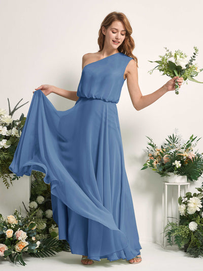 Carlyna A-Linien-Kleid One-Shoulder Bodenlang Brautjungfernkleider Staubiges Blau #farbe_staubiges-blau