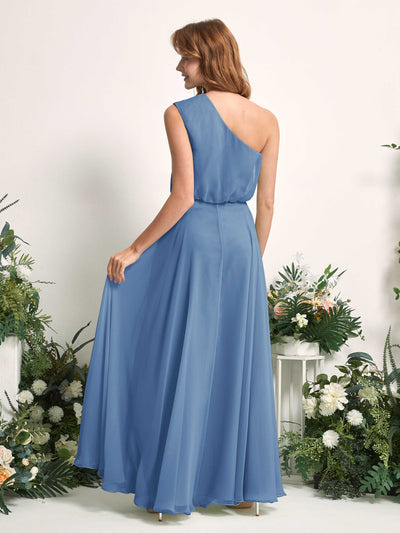 Carlyna A-Linien-Kleid One-Shoulder Bodenlang Brautjungfernkleider Staubiges Blau #farbe_staubiges-blau
