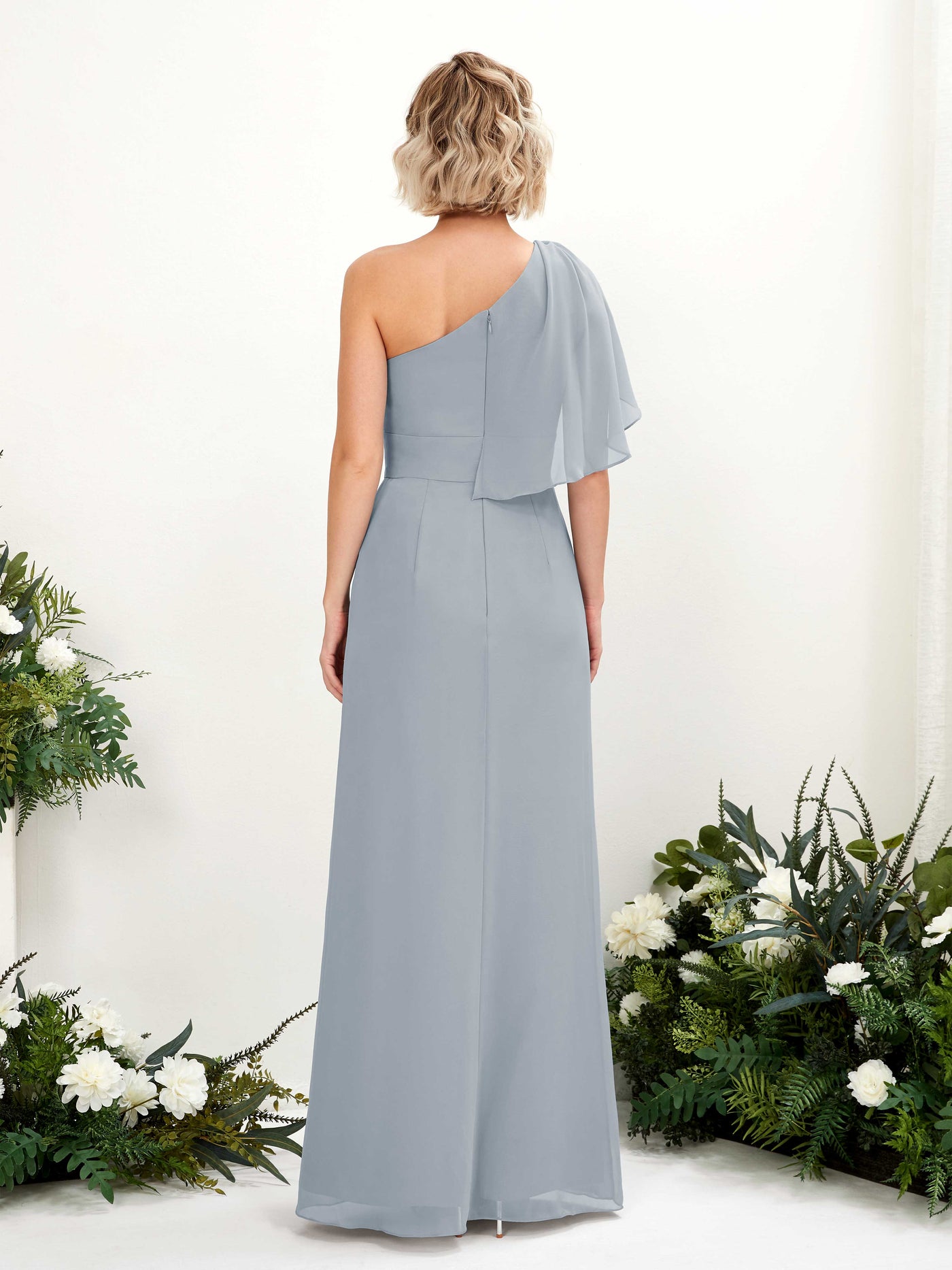 Carlyna A-Linien-Kleid One-Shoulder Bodenlang Brautjungfernkleider Staubiges Blau-Upgrade #farbe_staubiges-blau-upgrade