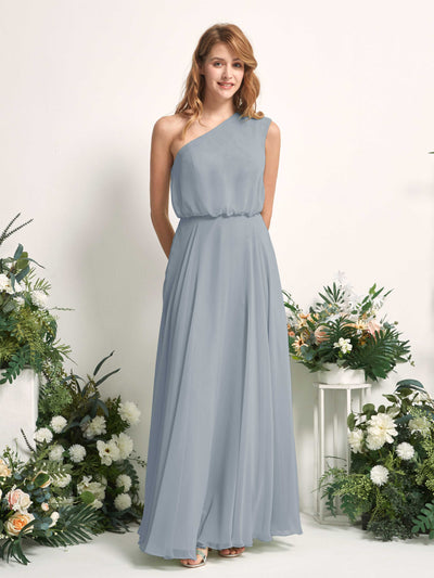 Carlyna A-Linien-Kleid One-Shoulder Bodenlang Brautjungfernkleider Staubiges Blau-Upgrade #farbe_staubiges-blau-upgrade