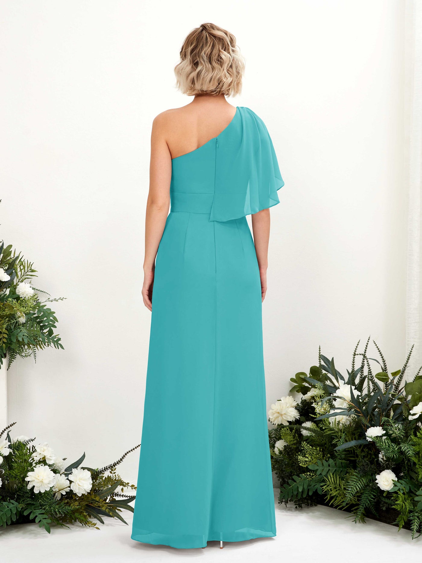 Carlyna A-Linien-Kleid One-Shoulder Bodenlang Brautjungfernkleider Türkis #farbe_t-rkis