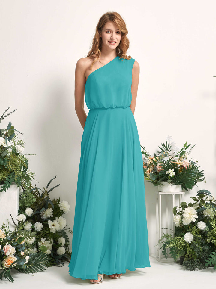 Carlyna A-Linien-Kleid One-Shoulder Bodenlang Brautjungfernkleider Türkis 