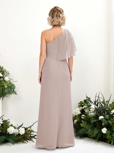 Carlyna A-Linien-Kleid One-Shoulder Bodenlang Brautjungfernkleider Taupe #farbe_taupe