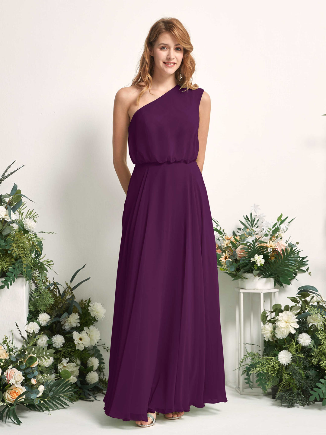 Carlyna A-Linien-Kleid One-Shoulder Bodenlang Brautjungfernkleider Traube 