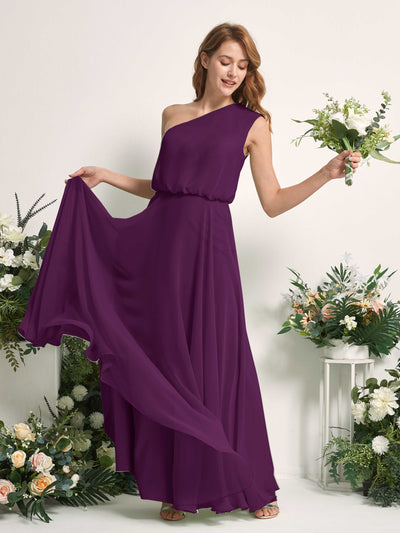 Carlyna A-Linien-Kleid One-Shoulder Bodenlang Brautjungfernkleider Traube #farbe_traube