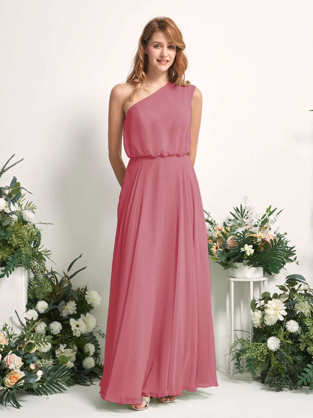 Carlyna A-Linien-Kleid One-Shoulder Bodenlang Brautjungfernkleider Wüstenrose 