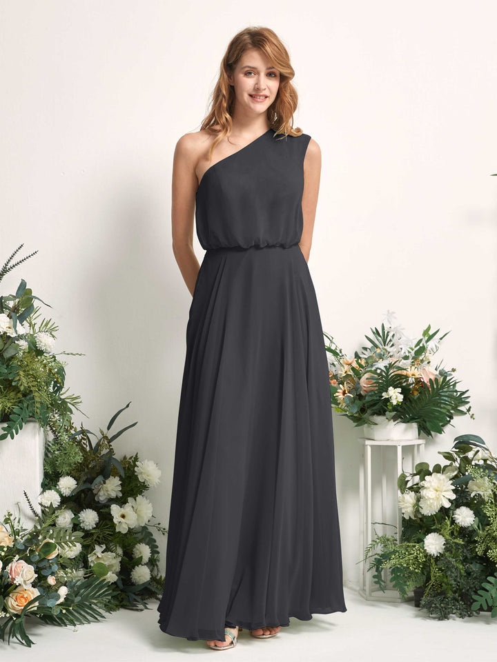 Carlyna A-Linien-Kleid One-Shoulder Bodenlang Brautjungfernkleider Zinnfarben 