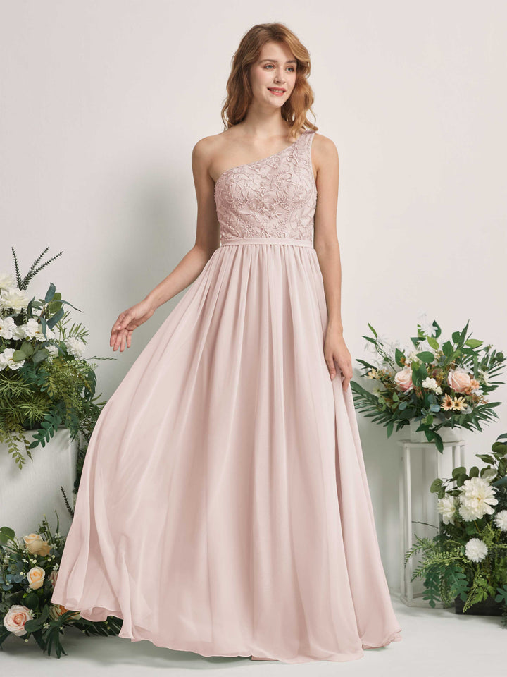 Carlyna A-Linien-Kleid One-Shoulder Bodenlang Chiffon Brautjungfernkleid Biscotti 