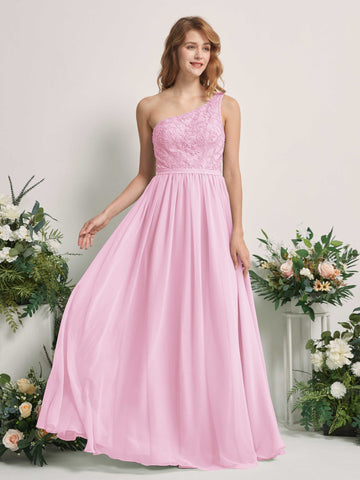 Carlyna A-Linien-Kleid One-Shoulder Bodenlang Chiffon Brautjungfernkleid Bonbonrosa #farbe_bonbonrosa