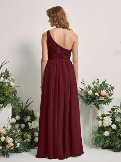 Carlyna A-Linien-Kleid One-Shoulder Bodenlang Chiffon Brautjungfernkleid Burgunderrot #farbe_burgunderrot