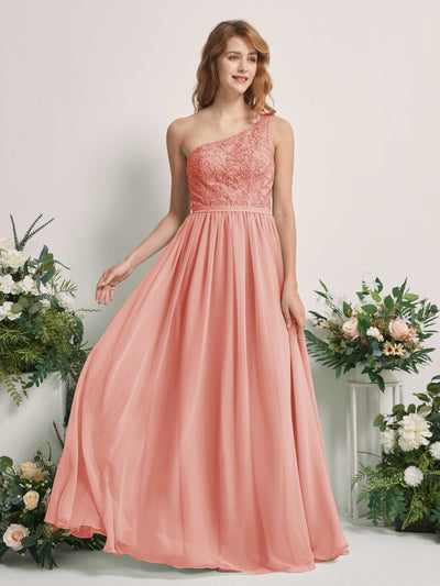 Carlyna A-Linien-Kleid One-Shoulder Bodenlang Chiffon Brautjungfernkleid Champagner-Rose #farbe_champagner-rose