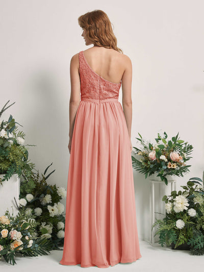 Carlyna A-Linien-Kleid One-Shoulder Bodenlang Chiffon Brautjungfernkleid Champagner-Rose #farbe_champagner-rose
