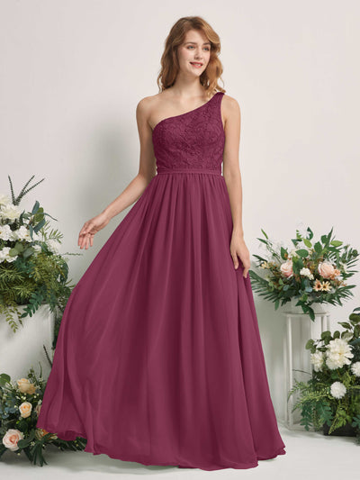 Carlyna A-Linien-Kleid One-Shoulder Bodenlang Chiffon Brautjungfernkleid Chianti #farbe_chianti