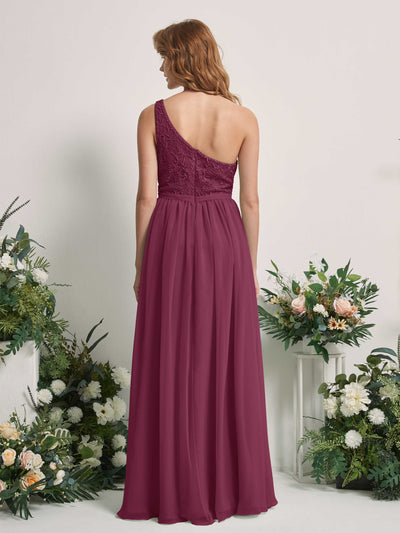 Carlyna A-Linien-Kleid One-Shoulder Bodenlang Chiffon Brautjungfernkleid Chianti #farbe_chianti