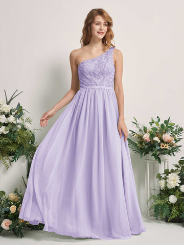 Carlyna A-Linien-Kleid One-Shoulder Bodenlang Chiffon Brautjungfernkleid Flieder #farbe_flieder