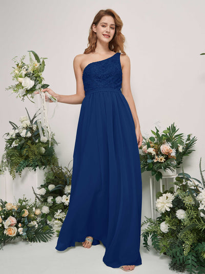 Carlyna A-Linien-Kleid One-Shoulder Bodenlang Chiffon Brautjungfernkleid Königsblau #farbe_k-nigsblau