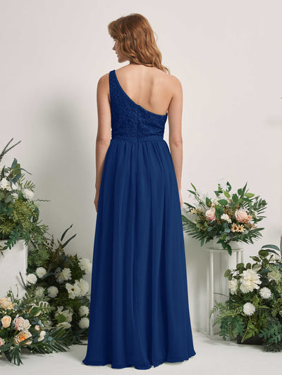 Carlyna A-Linien-Kleid One-Shoulder Bodenlang Chiffon Brautjungfernkleid Königsblau #farbe_k-nigsblau