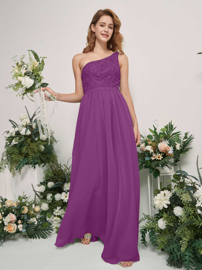 Carlyna A-Linien-Kleid One-Shoulder Bodenlang Chiffon Brautjungfernkleid Lila #farbe_lila