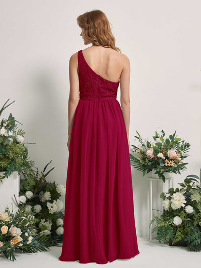 Carlyna A-Linien-Kleid One-Shoulder Bodenlang Chiffon Brautjungfernkleid Narrenrot #farbe_narrenrot