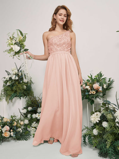 Carlyna A-Linien-Kleid One-Shoulder Bodenlang Chiffon Brautjungfernkleid Perlrosa #farbe_perlrosa
