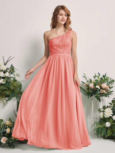 Carlyna A-Linien-Kleid One-Shoulder Bodenlang Chiffon Brautjungfernkleid Pfirsichrosa #farbe_pfirsichrosa