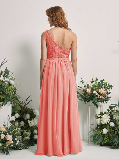 Carlyna A-Linien-Kleid One-Shoulder Bodenlang Chiffon Brautjungfernkleid Pfirsichrosa #farbe_pfirsichrosa