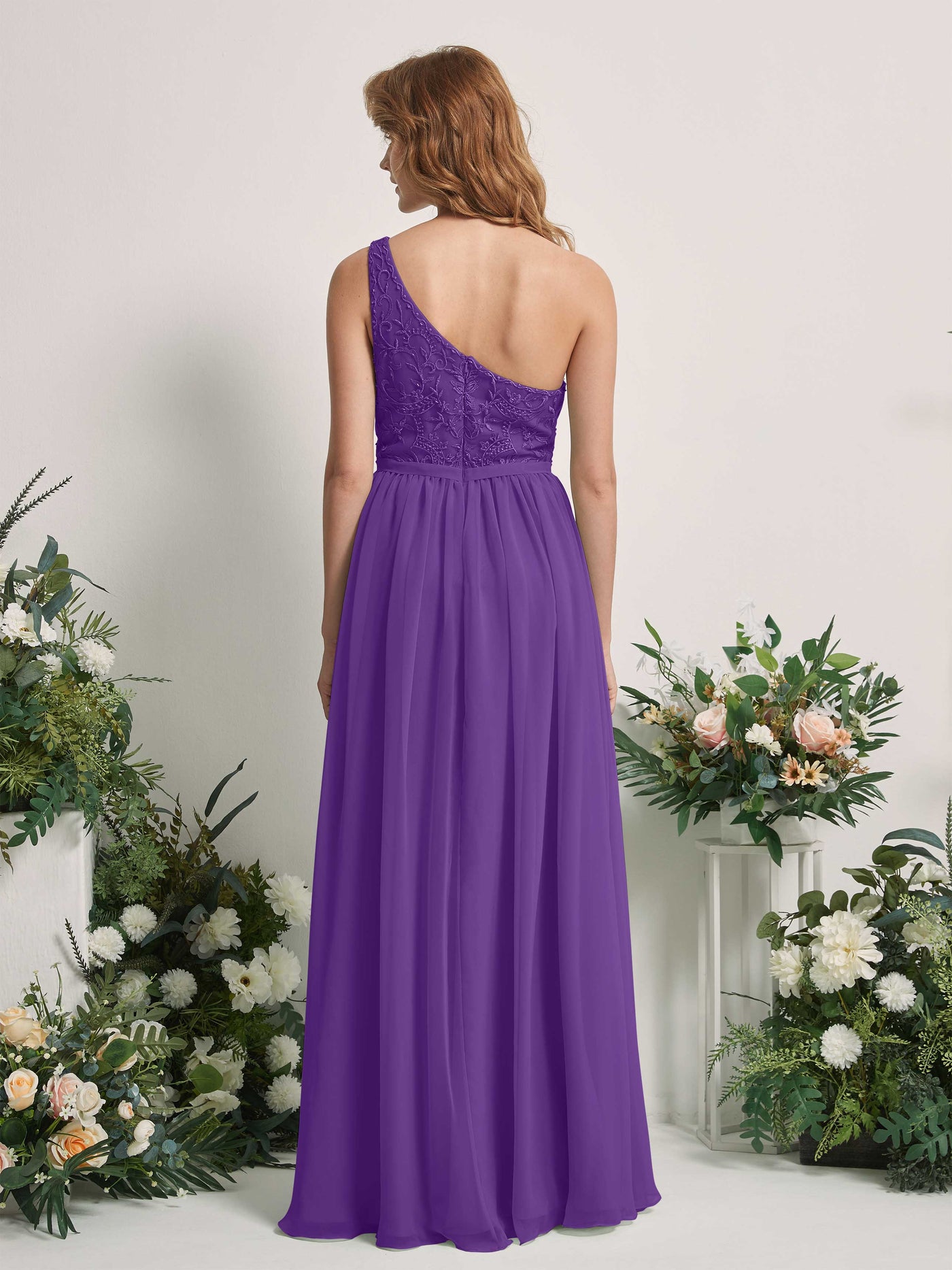 Carlyna A-Linien-Kleid One-Shoulder Bodenlang Chiffon Brautjungfernkleid Regency #farbe_regency