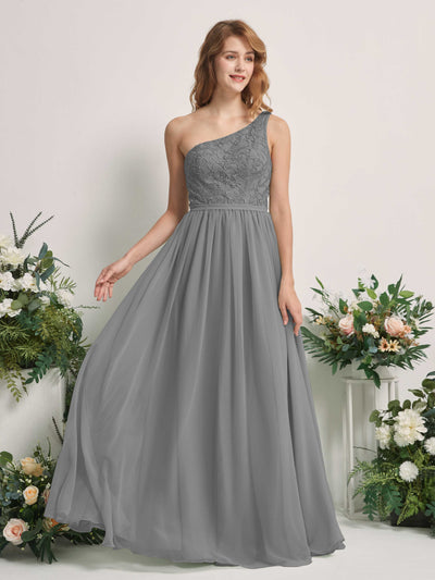 Carlyna A-Linien-Kleid One-Shoulder Bodenlang Chiffon Brautjungfernkleid Stahlgrau #farbe_stahlgrau