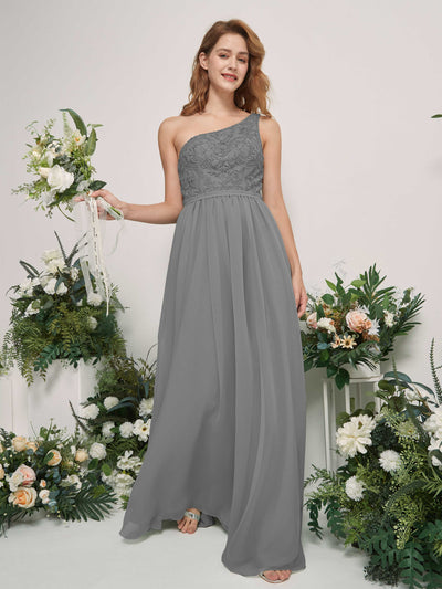 Carlyna A-Linien-Kleid One-Shoulder Bodenlang Chiffon Brautjungfernkleid Stahlgrau #farbe_stahlgrau
