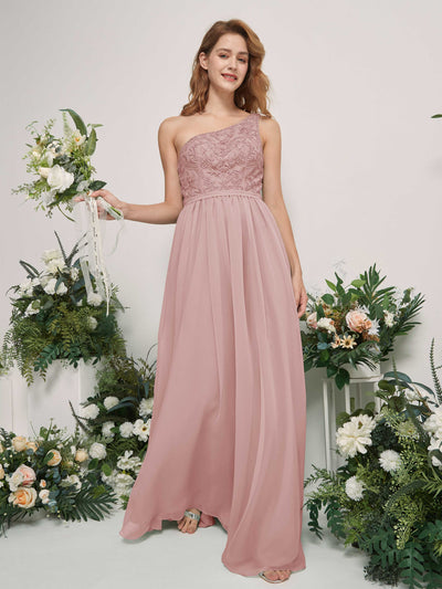 Carlyna A-Linien-Kleid One-Shoulder Bodenlang Chiffon Brautjungfernkleid Staubige Rose #farbe_staubige-rose