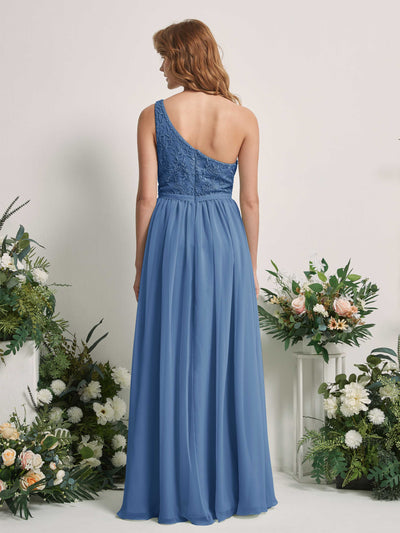 Carlyna A-Linien-Kleid One-Shoulder Bodenlang Chiffon Brautjungfernkleid Staubiges Blau #farbe_staubiges-blau