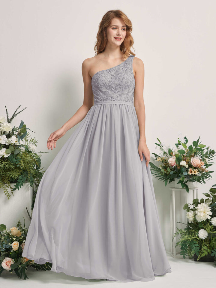 Carlyna A-Linien-Kleid One-Shoulder Bodenlang Chiffon Brautjungfernkleid Taube 