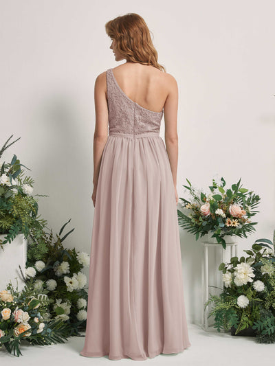 Carlyna A-Linien-Kleid One-Shoulder Bodenlang Chiffon Brautjungfernkleid Taupe #farbe_taupe
