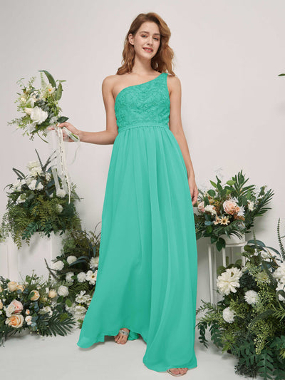Carlyna A-Linien-Kleid One-Shoulder Bodenlang Chiffon Brautjungfernkleid Tiffany-Blau #farbe_tiffany-blau