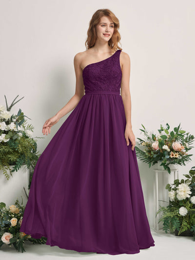Carlyna A-Linien-Kleid One-Shoulder Bodenlang Chiffon Brautjungfernkleid Traube #farbe_traube