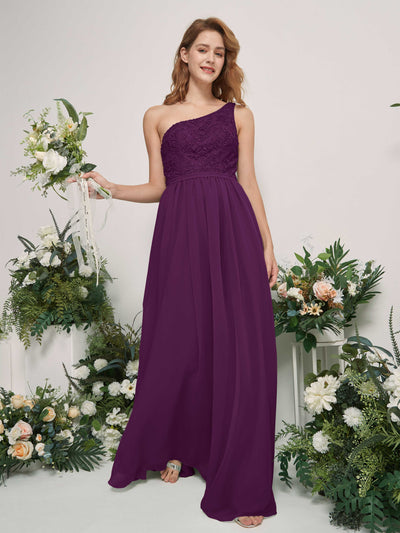 Carlyna A-Linien-Kleid One-Shoulder Bodenlang Chiffon Brautjungfernkleid Traube #farbe_traube